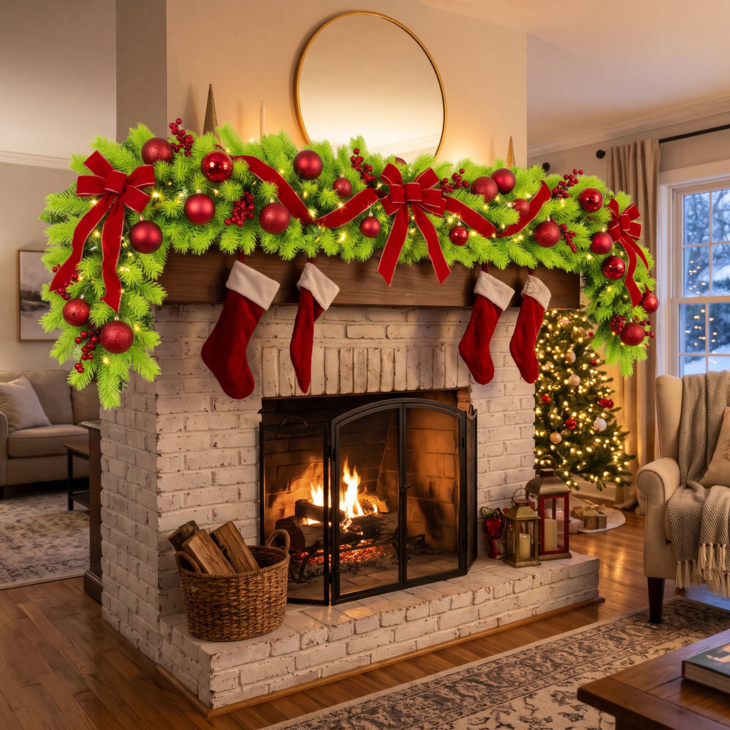 8-Foot Pre-Lit Vibrant Lime Green Artificial Holiday Garland Christmas Decor