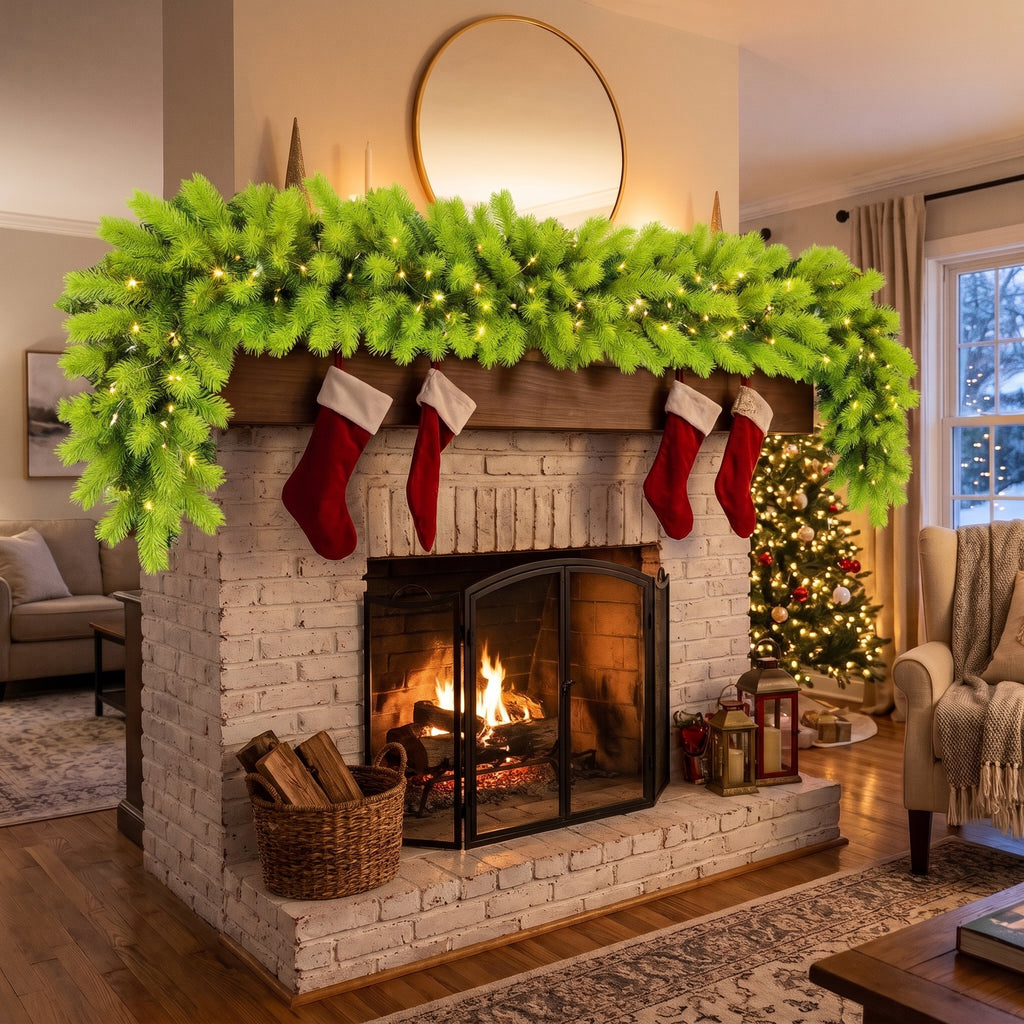 8-Foot Pre-Lit Vibrant Lime Green Artificial Holiday Garland Christmas Decor