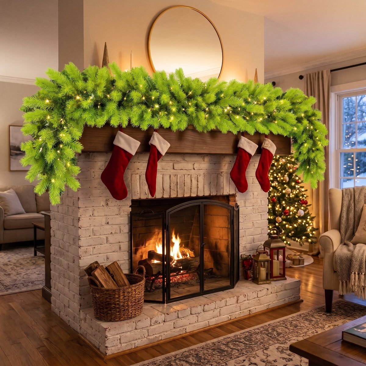 8-Foot Pre-Lit Vibrant Lime Green Artificial Holiday Garland Christmas Decor