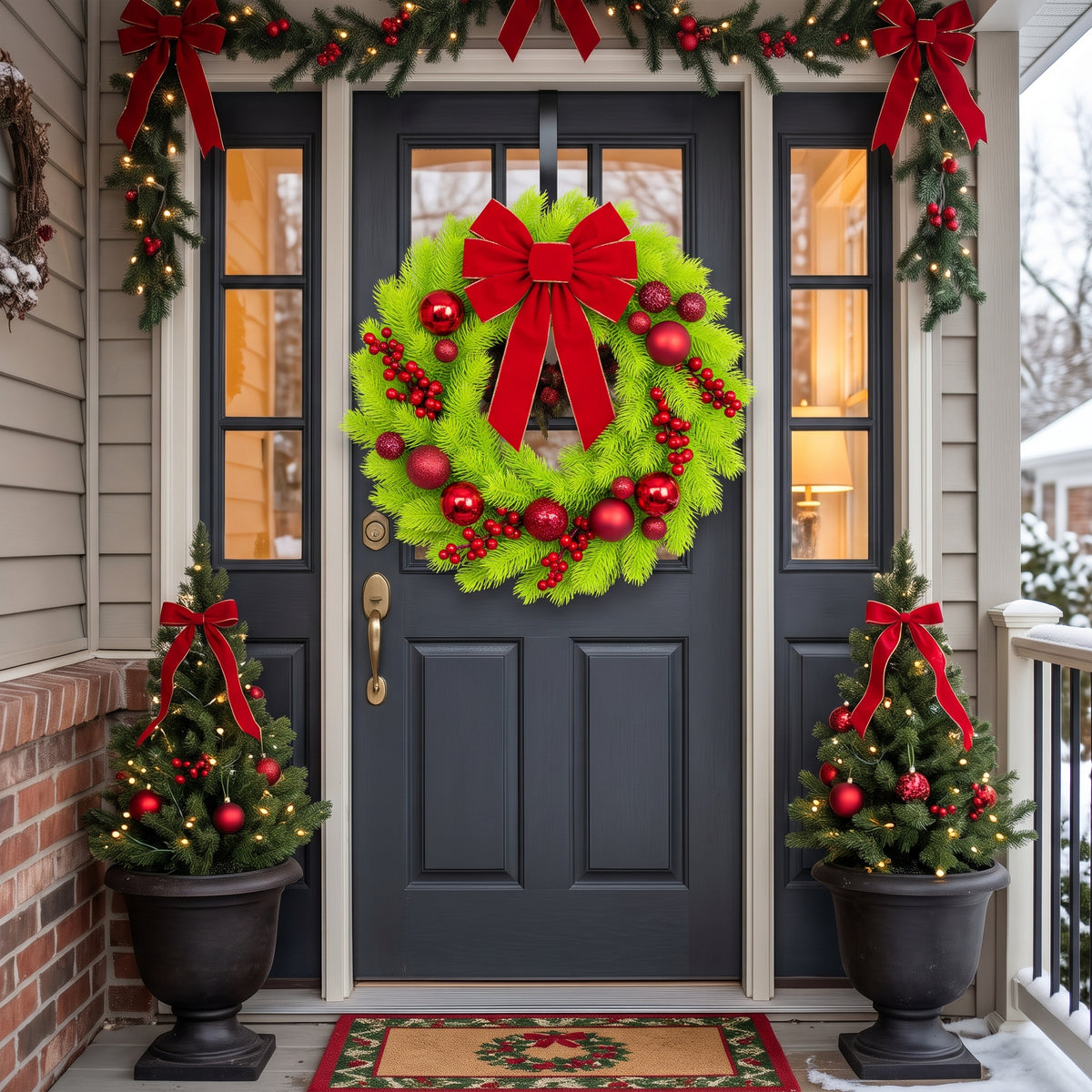 36-Inch Pre-Lit Vibrant Lime Green and Red Luxury Artificial Holiday Wreath Christmas Decor