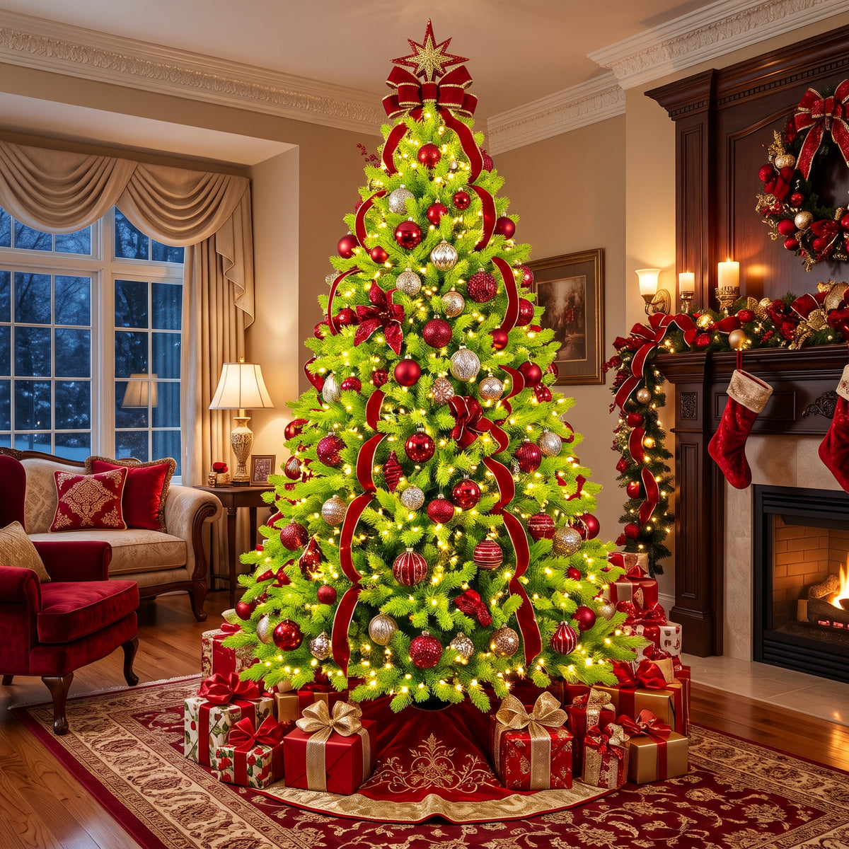 7-Foot Pre-Lit Vibrant Lime Green Artificial Christmas Tree Life Size Christmas Decor