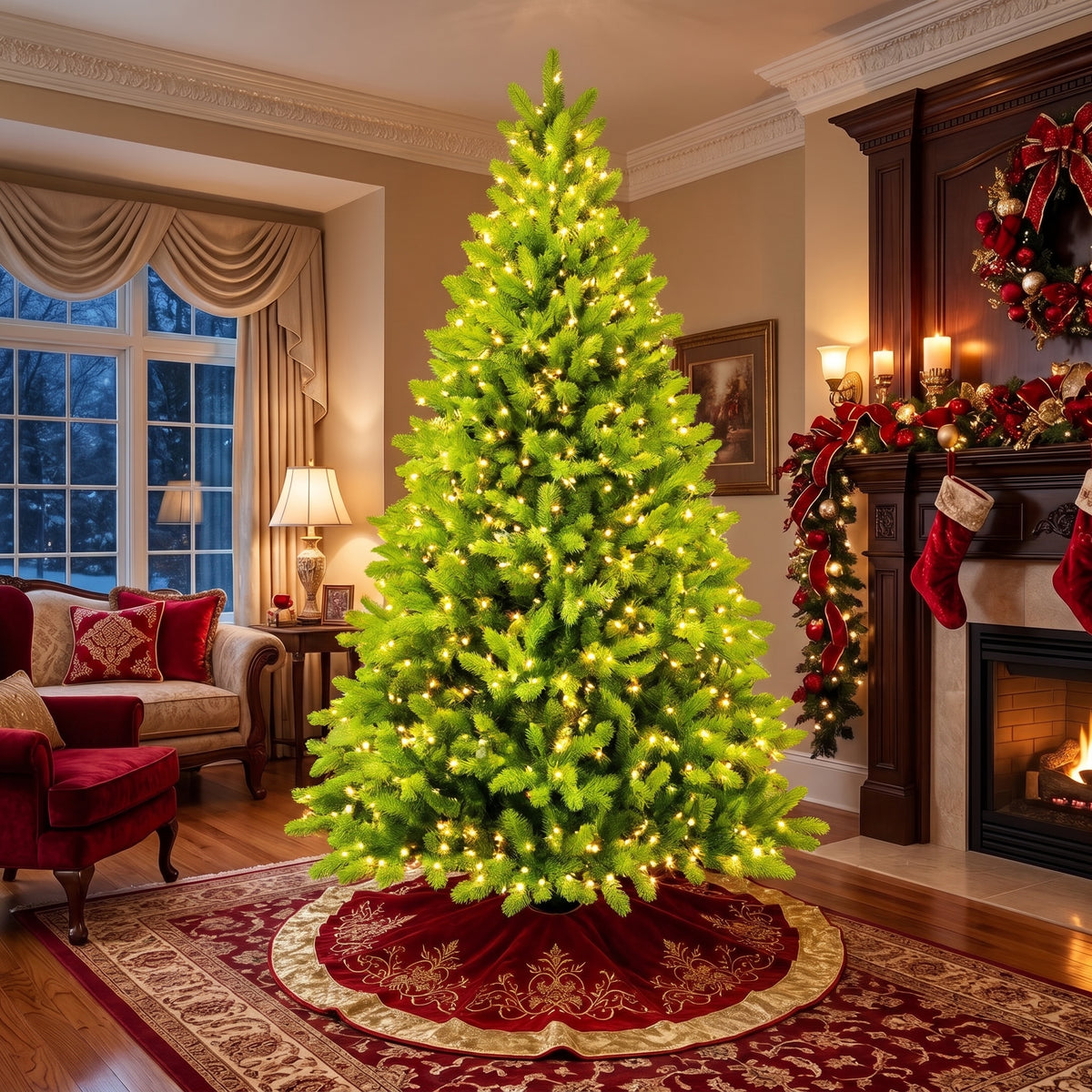 7-Foot Pre-Lit Vibrant Lime Green Artificial Christmas Tree Life Size Christmas Decor
