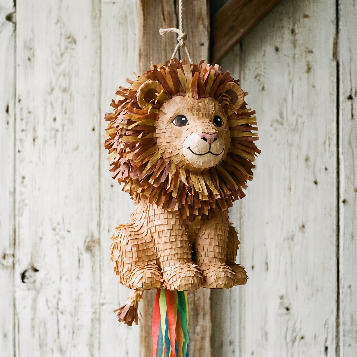 Premium Handmade 30-Inch Cute Little Lion Character Pull-String Piñata Table Decor Party Centerpiece