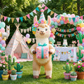 5' Cute Llama with Birthday Hat and Present Yard Birthday Inflatable Blow Up Decor Prop