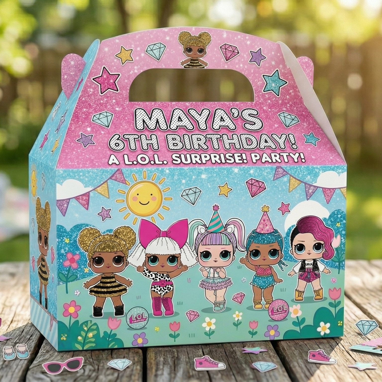 (Pack of 6) LOL Surprise Dolls Custom Personalized Birthday Party Favor Gable Treat Boxes