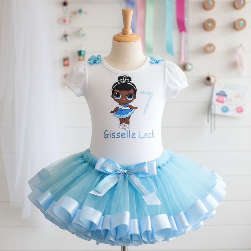 LOL Surprise Miss Baby Tutu Set Girls Personalized Custom Blue Ribbon Sewn Trim Tutu Outfit Dress Theme Cake Smash Birthday Party