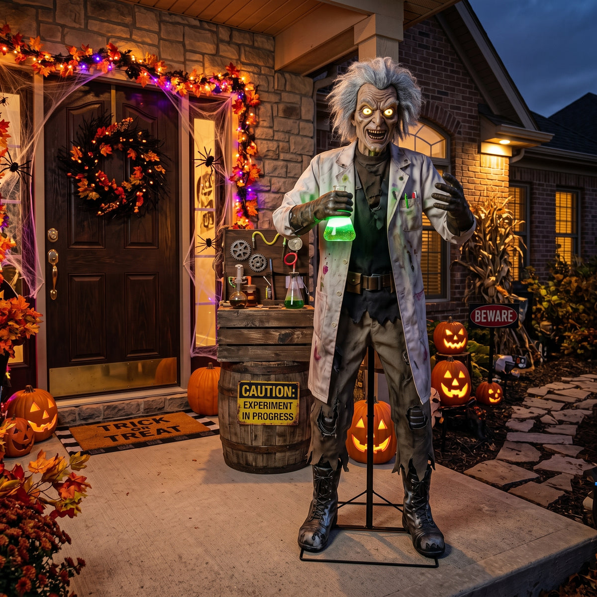 6' Animated Mad Scientist Laboratory The Lead Alchemist Figure Music Lights Motion Sensor Halloween Home Decor Accent Yard Prop