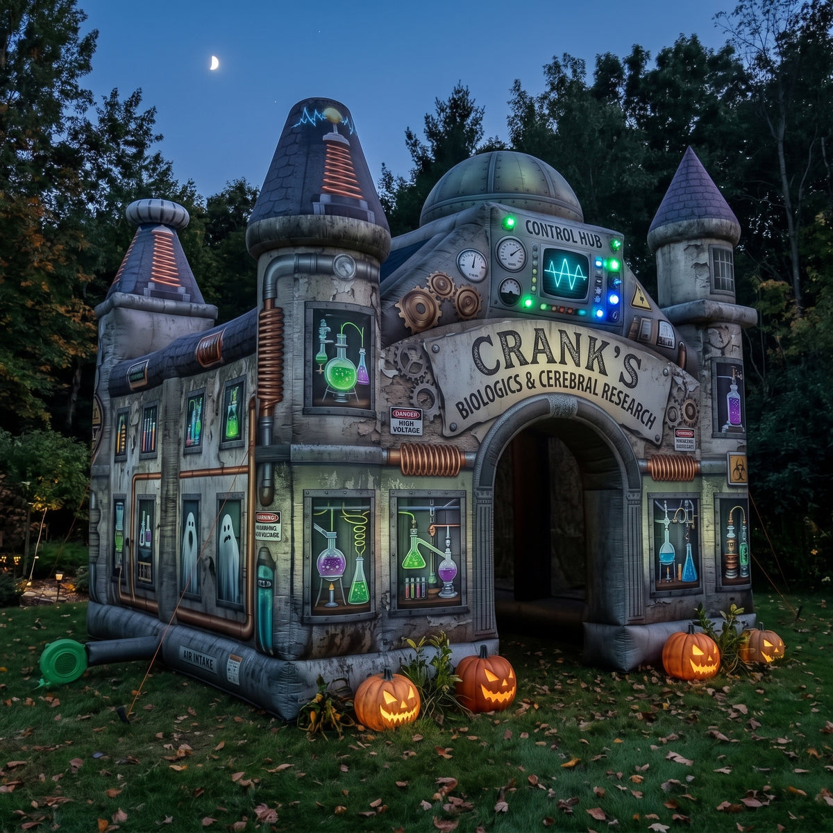 Mad Scientist Laboratory Theme Premium 10' x 10' Halloween Haunted House Inflatable Blow Up Walk-Through Archway Experience Decor Prop