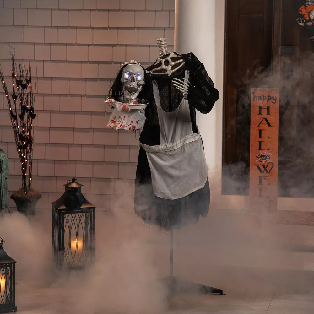 4.7' Creepy Animated Maid holding her Head Halloween Home Decor Accent Yard Prop