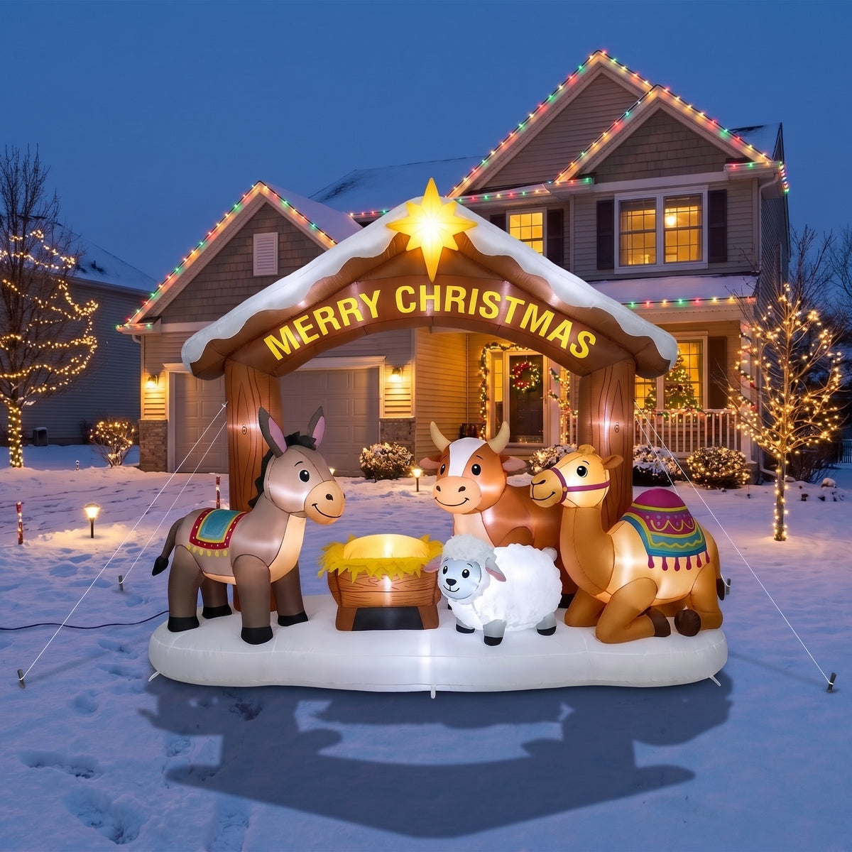 The Manger Animals (The Midnight Miracle) Colossal 10-Foot Illuminated Holiday Archway Inflatable Scene Christmas Decor Yard Prop
