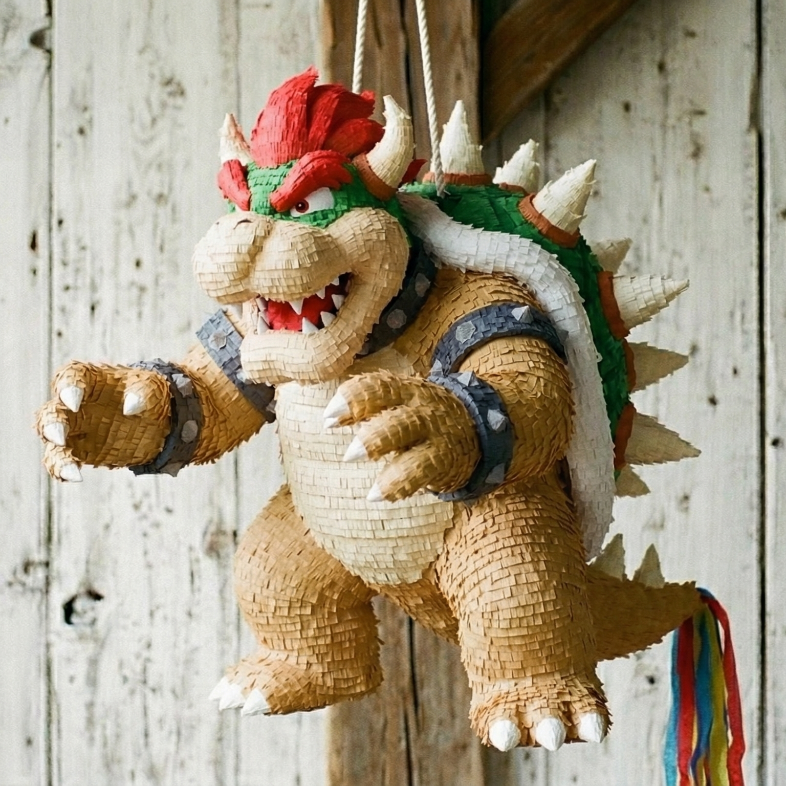 Premium Handmade 30-Inch Super Mario Bowser Koopa Character Pull-String Piñata Table Decor Party Centerpiece