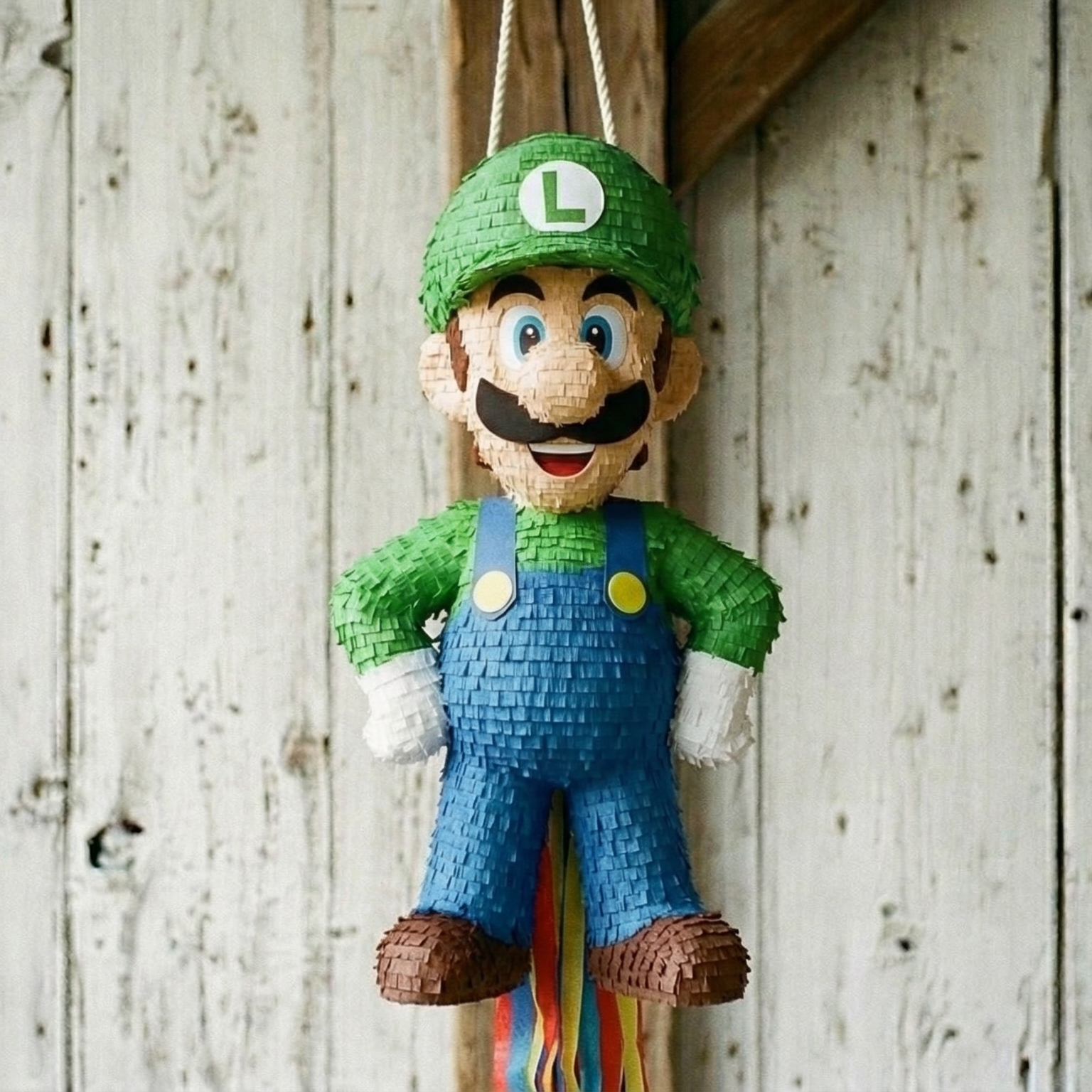 Premium Handmade 30-Inch Super Mario Luigi Character Pull-String Piñata Table Decor Party Centerpiece