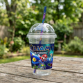 (Pack of 6) Super Mario Movie Custom Personalized Birthday Party 16 oz Cups with Dome Lids & Straws
