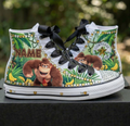 Custom Super Mario Galaxy Movie DK Donkey Kong High-Top Sneakers Shoes Personalized with Name, Ribbon Laces & Rhinestones Birthday Parties Everyday Gift