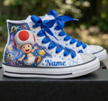 Custom Super Mario Galaxy Movie Toad High-Top Sneakers Shoes Personalized with Name, Ribbon Laces & Rhinestones Birthday Parties Everyday Gift