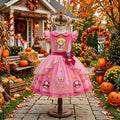 Princess Peach Girls' Deluxe Sparkle Tutu Party Costume Dress Set with Matching Headband Halloween Birthday Pageant