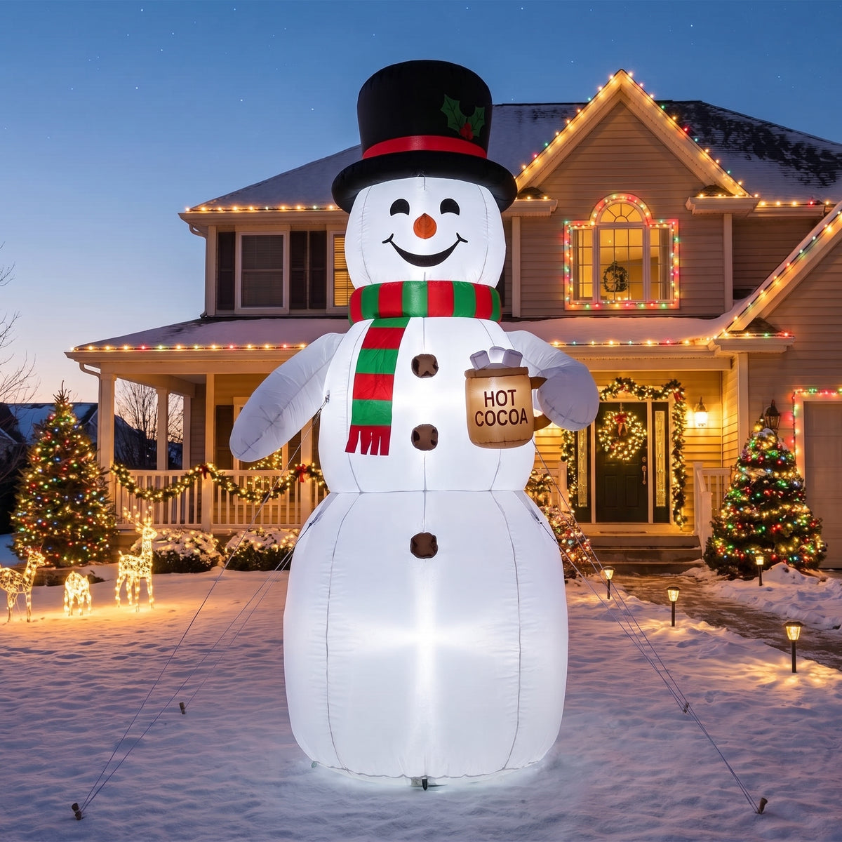 10-Foot Giant Outdoor Sweet Shop Marshmallow Snowman Inflatable with LED Illumination Christmas Blow Up Yard Decor
