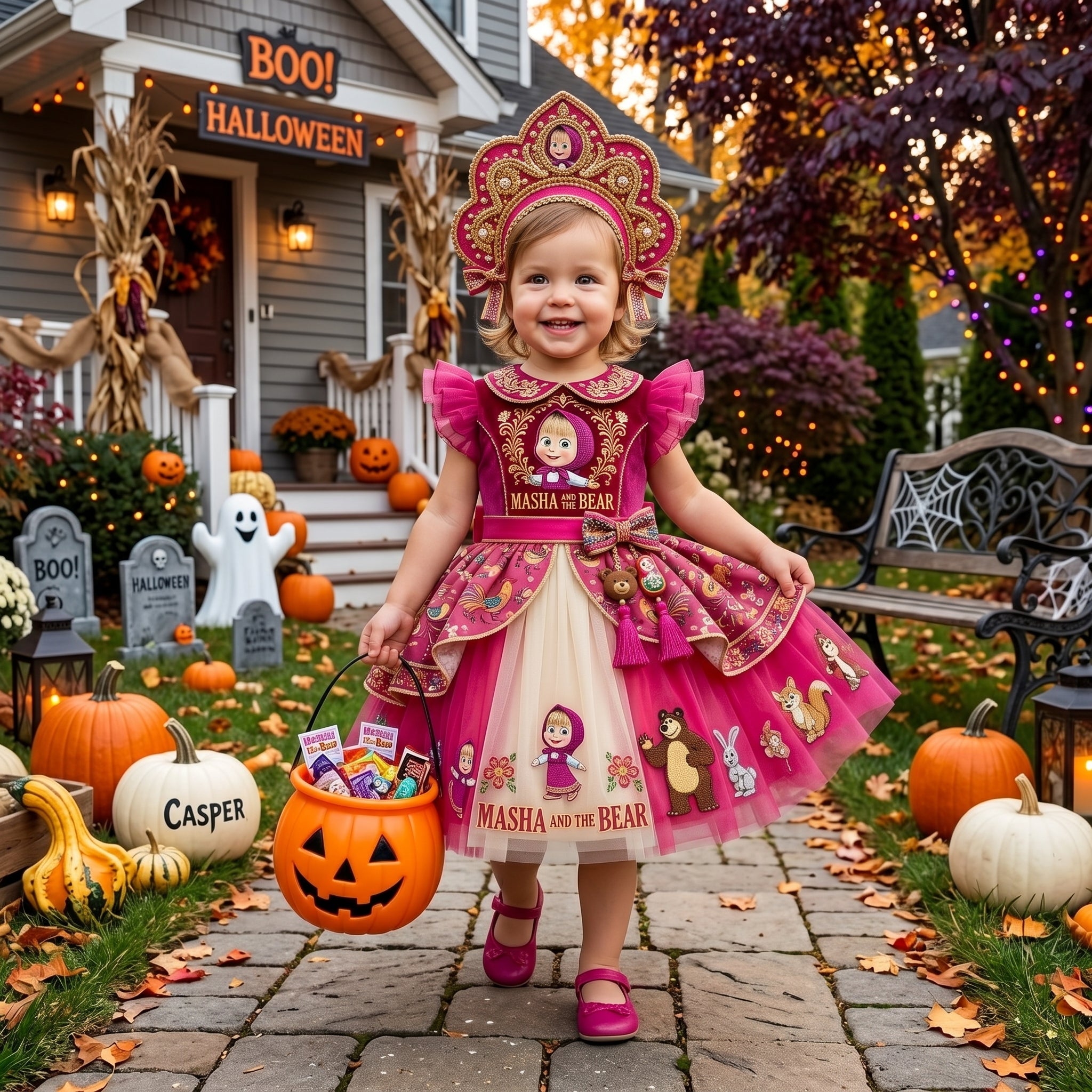 Masha and the Bear Girls' Deluxe Sparkle Tutu Party Costume Dress Set with Matching Headband Halloween Birthday Pageant