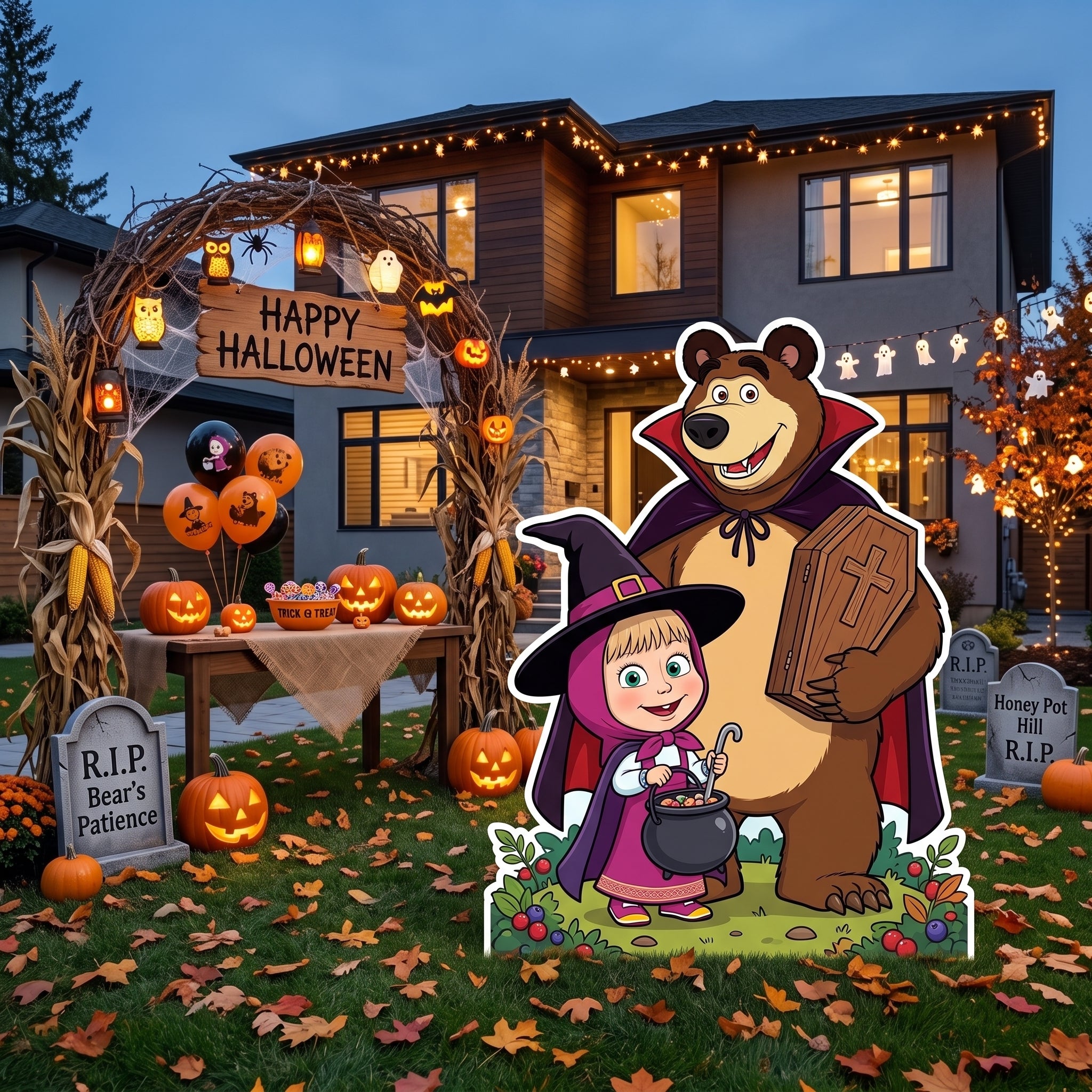 Life Size Masha and the Bear Halloween Character Premium Freestanding Cutouts Yard Sign Decor Party Prop