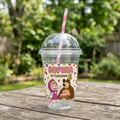 (Pack of 6) Masha and the Bear Custom Personalized Birthday Party 16 oz Cups with Dome Lids & Straws