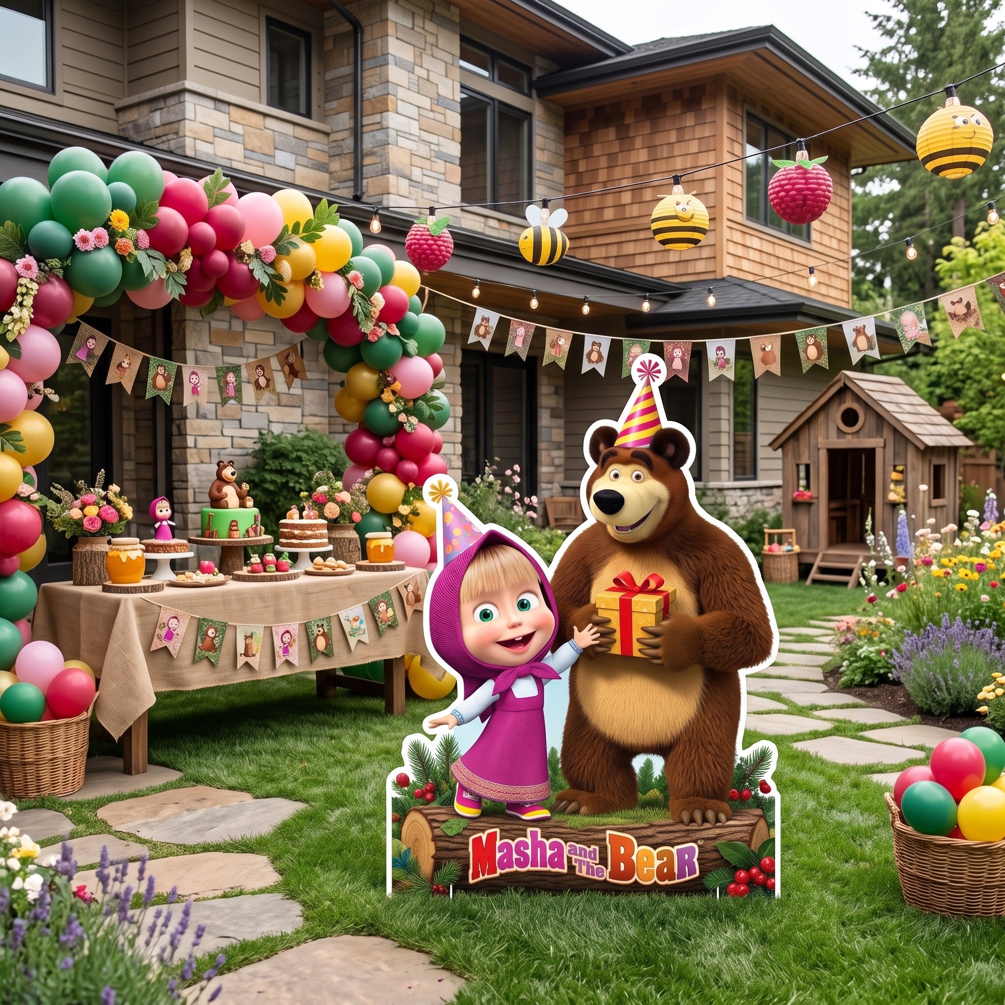Life Size Masha and the Bear Character Premium Freestanding Cutouts Yard Sign Decor Party Prop
