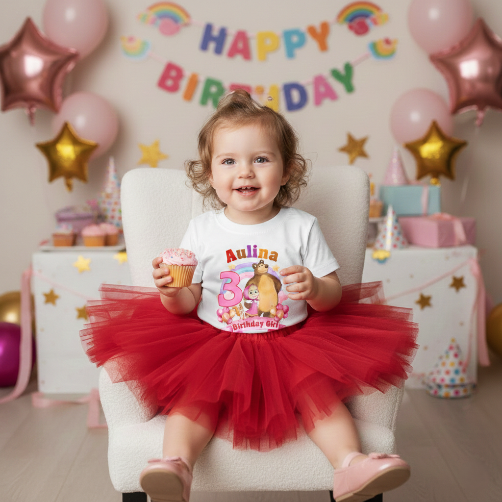 Masha and the Bear Tutu Set Girls Personalized Custom Red Tutu Outfit Dress Theme Cake Smash Birthday Party