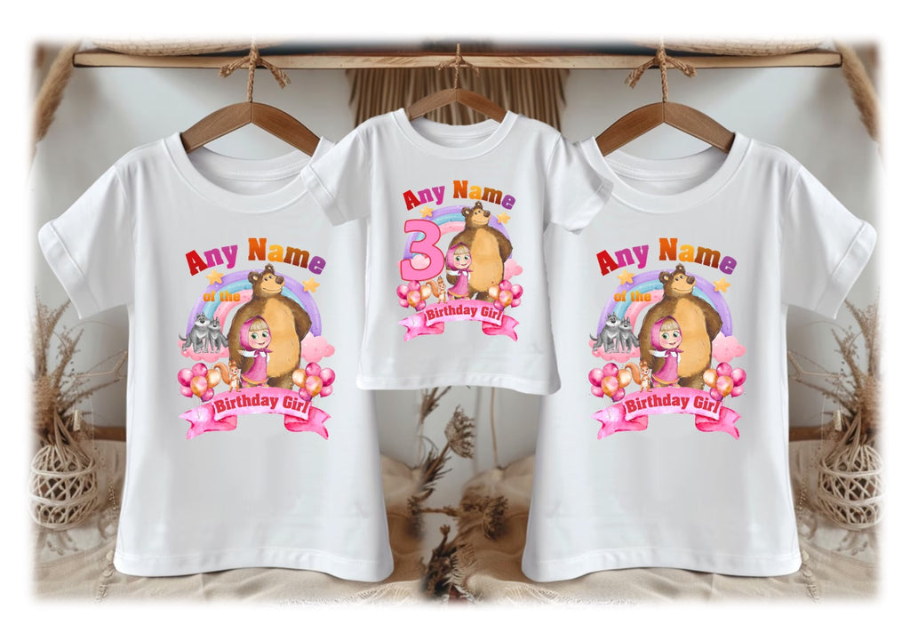 Masha and The Bear Personalized Custom White Family T-Shirt or Onesie Pack Theme Cake Smash Birthday Party