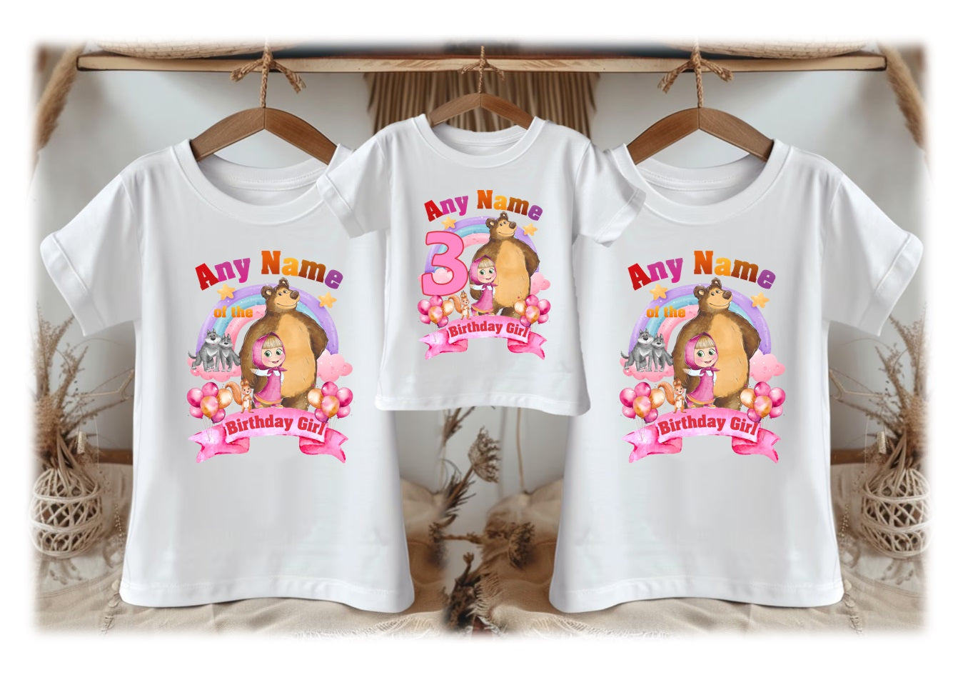 Masha and The Bear Personalized Custom White Family T-Shirt or Onesie Pack Theme Cake Smash Birthday Party