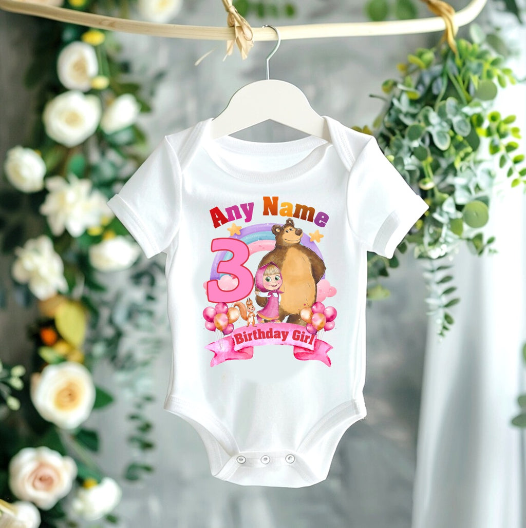 Masha and The Bear Personalized Custom White Family T-Shirt or Onesie Pack Theme Cake Smash Birthday Party