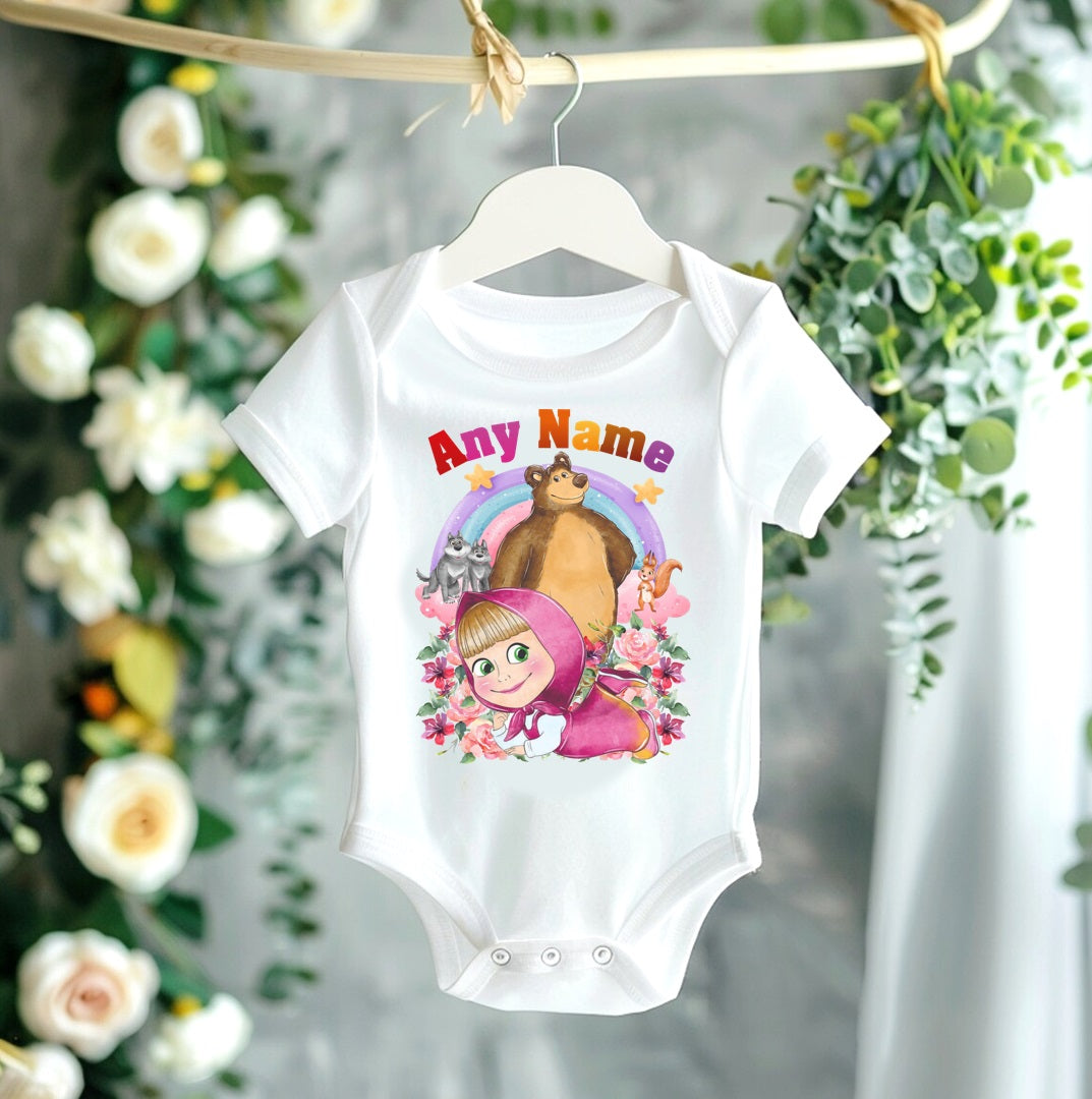 Masha and The Bear Personalized Custom White T-Shirt or Onesie Theme Cake Smash Party