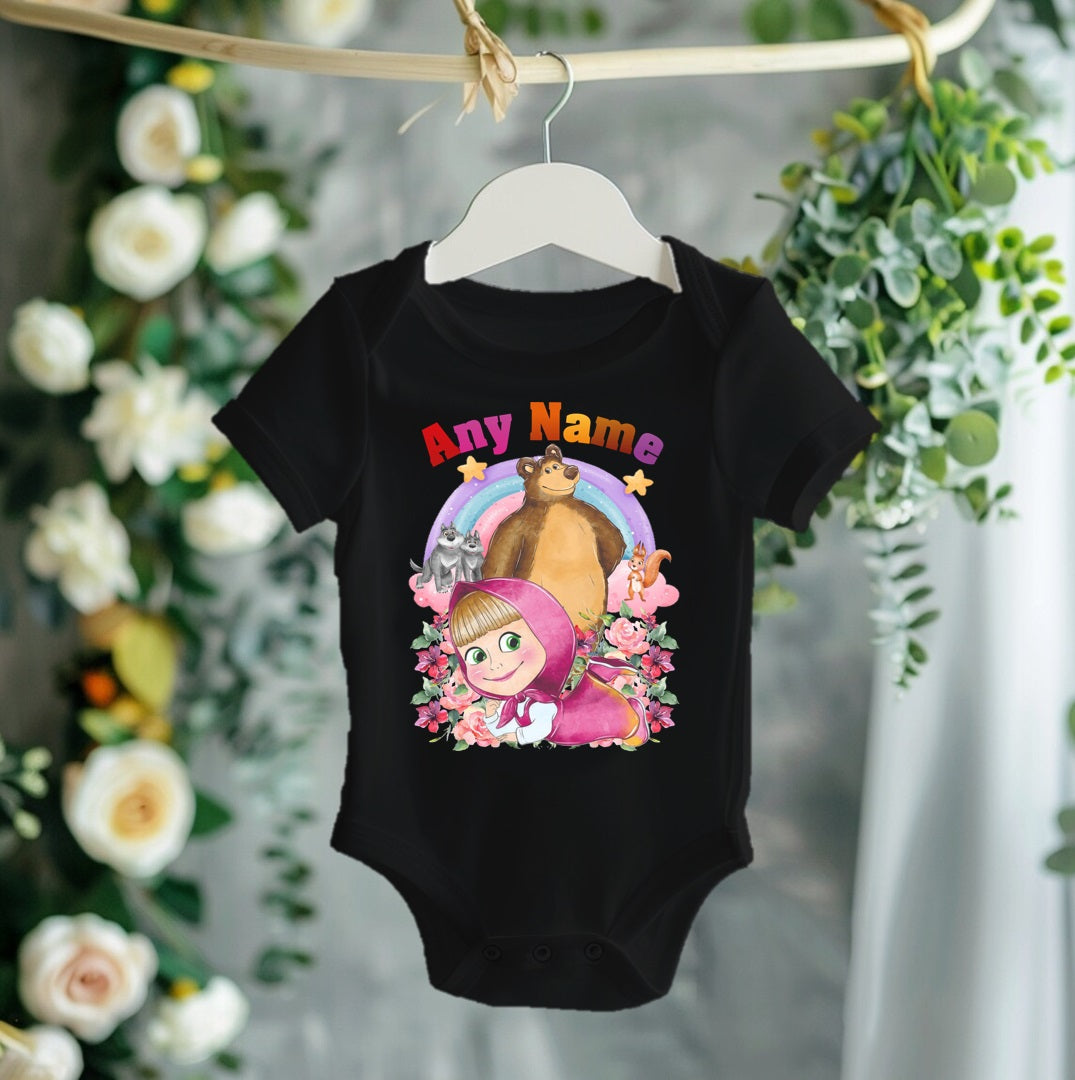 Masha and The Bear Personalized Custom Black T-Shirt or Onesie Theme Cake Smash Party
