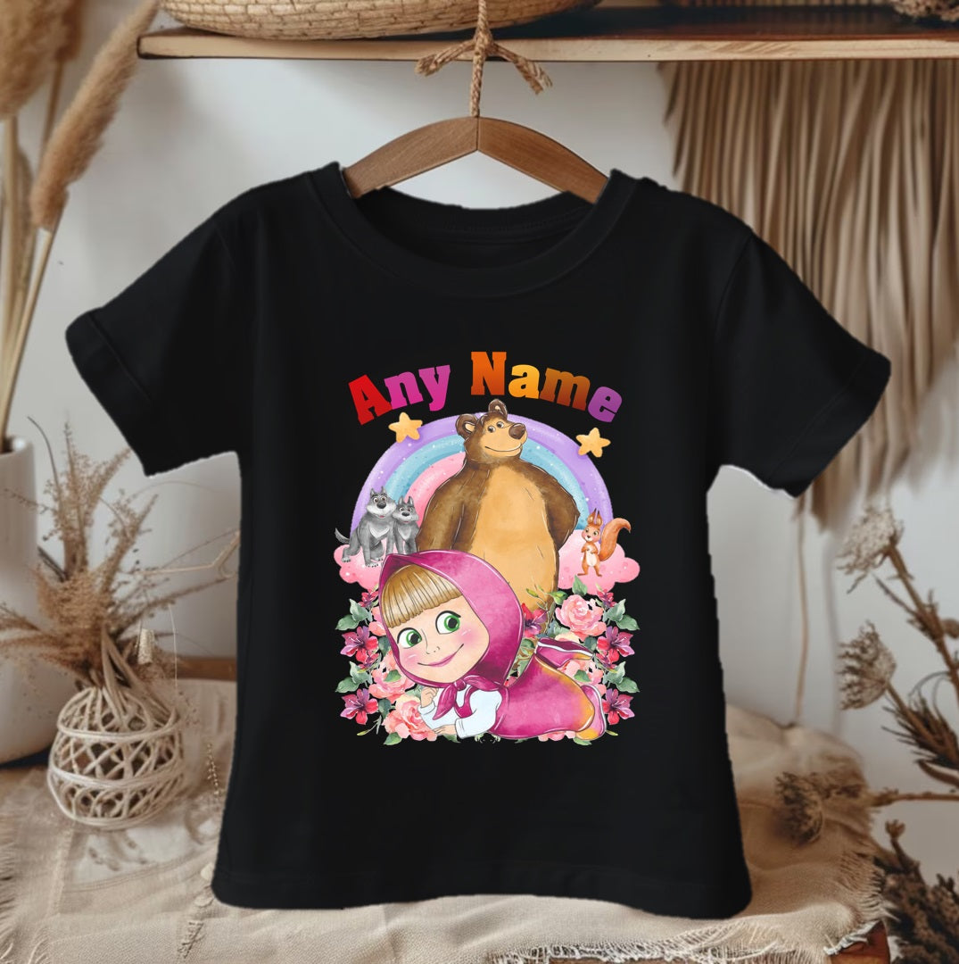 Masha and The Bear Personalized Custom Black T-Shirt or Onesie Theme Cake Smash Party