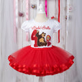 Masha and The Bear Tutu Set Girls Personalized Custom Red Ribbon Sewn Trim Tutu Outfit Dress Theme Cake Smash Birthday Party