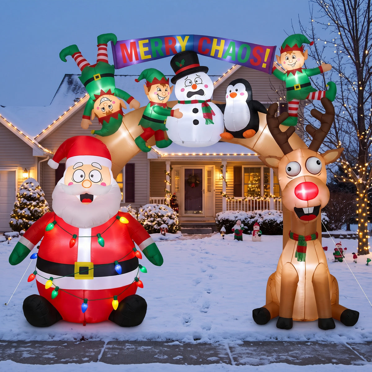 10-Foot Giant Outdoor Illuminated Walkthrough Merry Chaos Funny Inflatable Archway Christmas Decor