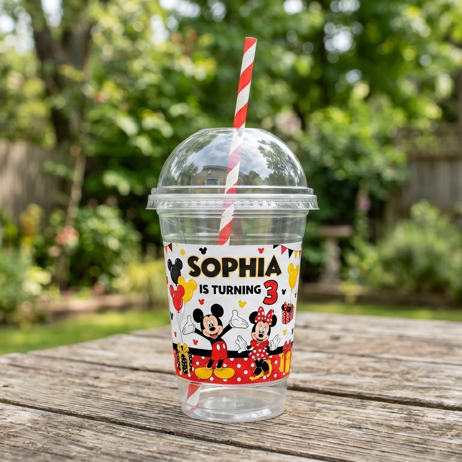 (Pack of 6) Mickey Mouse Custom Personalized Birthday Party 16 oz Cups with Dome Lids & Straws