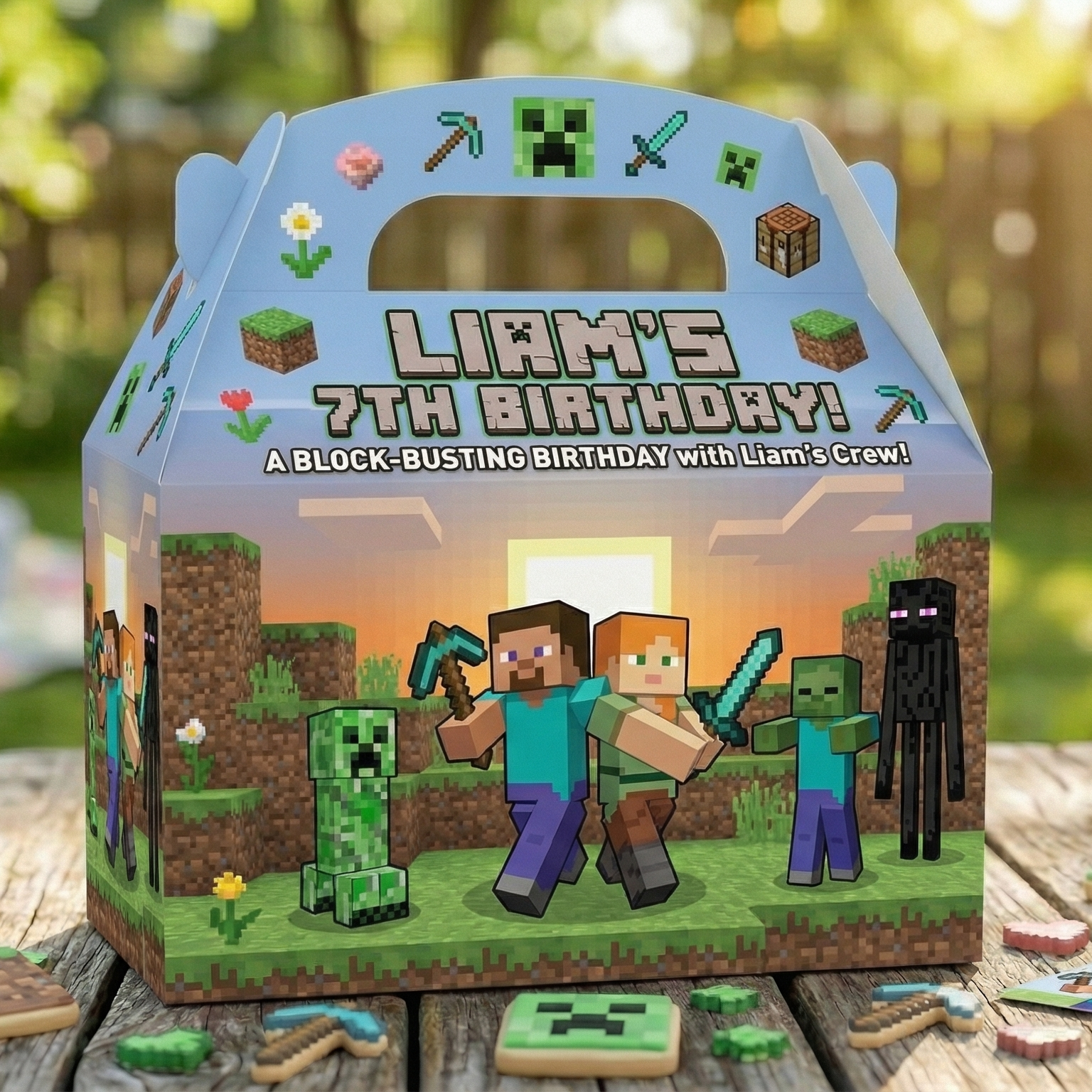 (Pack of 6) Minecraft Custom Personalized Birthday Party Favor Gable Treat Boxes