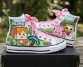 Custom Minecraft Alex High-Top Sneakers Shoes Personalized with Name, Ribbon Laces & Rhinestones Birthday Parties Everyday Gift