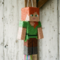 Premium Handmade 30-Inch Minecraft Alex Character Pull-String Piñata Table Decor Party Centerpiece