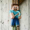 Premium Handmade 30-Inch Minecraft Steve Character Pull-String Piñata Table Decor Party Centerpiece