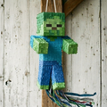 Premium Handmade 30-Inch Minecraft Zombie Character Pull-String Piñata Table Decor Party Centerpiece