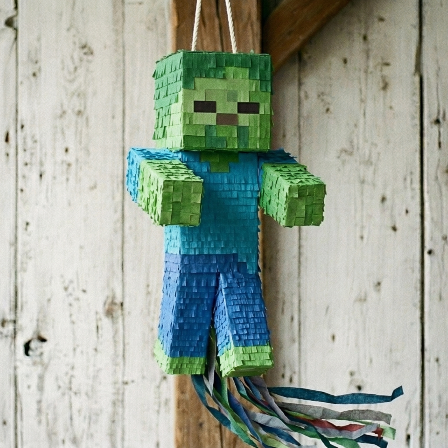 Premium Handmade 30-Inch Minecraft Zombie Character Pull-String Piñata Table Decor Party Centerpiece
