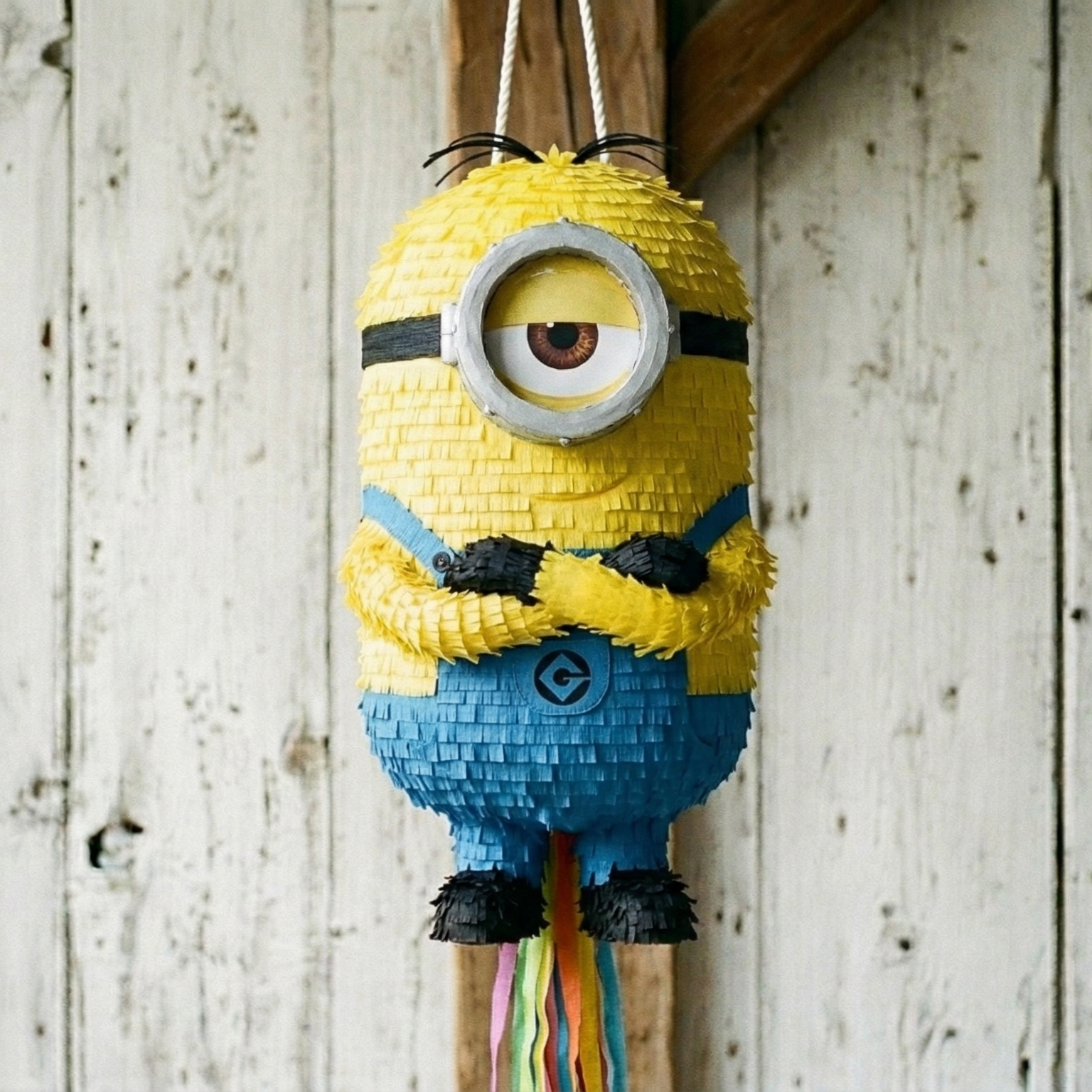 Premium Handmade 30-Inch Minions Stuart Character Pull-String Piñata Table Decor Party Centerpiece