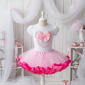 Minnie Head Pink Bow Pearls Tutu Set Girls Personalized Custom Pink Ribbon Sewn Trim Tutu Outfit Dress Theme Cake Smash Birthday Party
