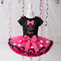 Black Minnie House Head Pink Bow Tutu Set Girls Personalized Custom Pink Black Ribbon Sewn Trim Tutu Outfit Dress Theme Cake Smash Birthday Party