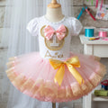Pearls Minnie House Head Pink Bow Tutu Set Girls Personalized Custom Pink Gold Lace Ribbon Sewn Trim Tutu Outfit Dress Theme Cake Smash Birthday Party