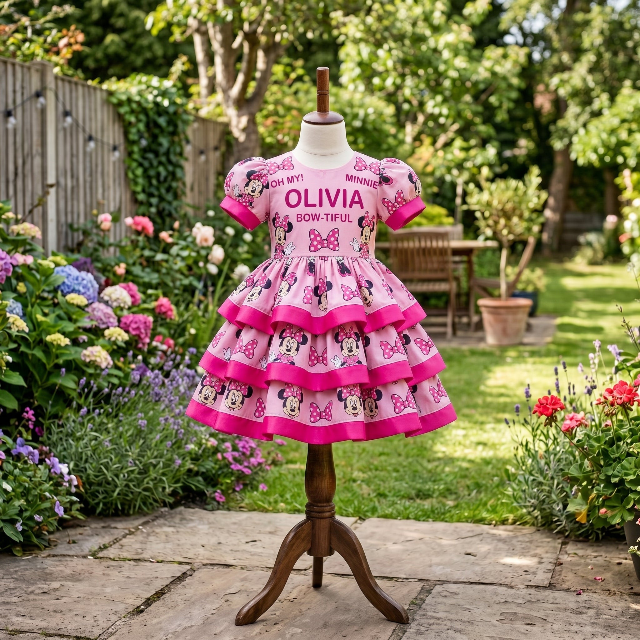 Minnie Mouse Pink Girls Personalized Custom Tiered Ruffle Dress Ribbon Trim Theme Cake Smash Birthday Party