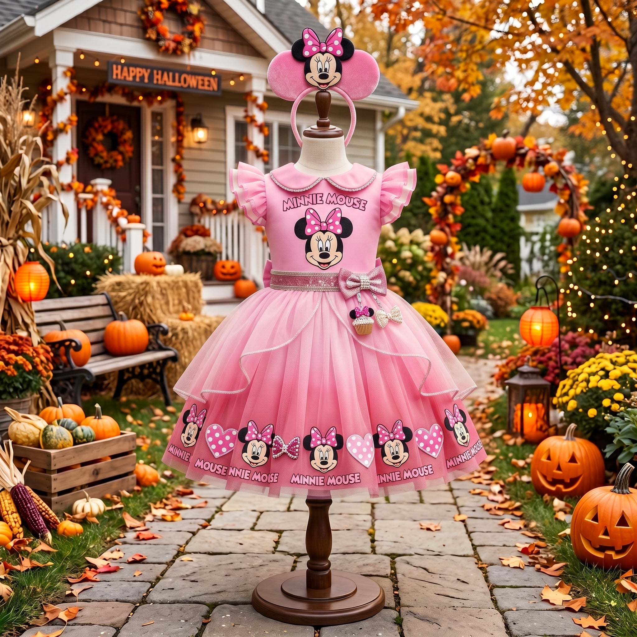 Minnie Mouse Pink Girls' Deluxe Sparkle Tutu Party Costume Dress Set with Matching Headband Halloween Birthday Pageant