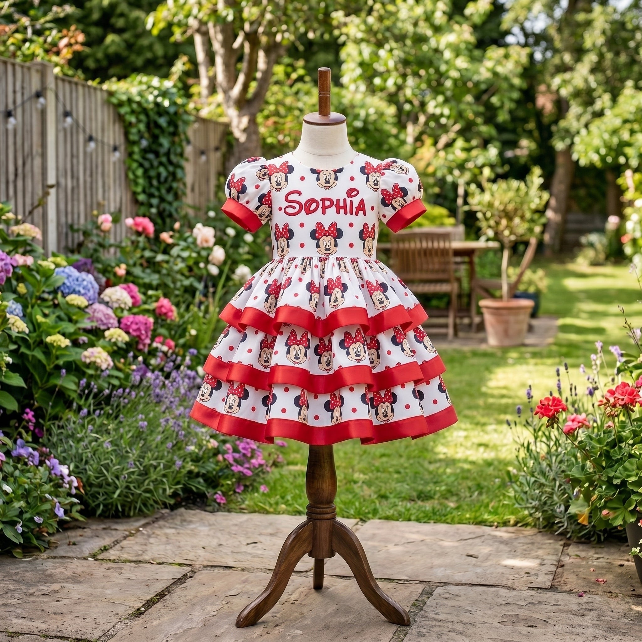 Minnie Mouse Red Girls Personalized Custom Tiered Ruffle Dress Ribbon Trim Theme Cake Smash Birthday Party