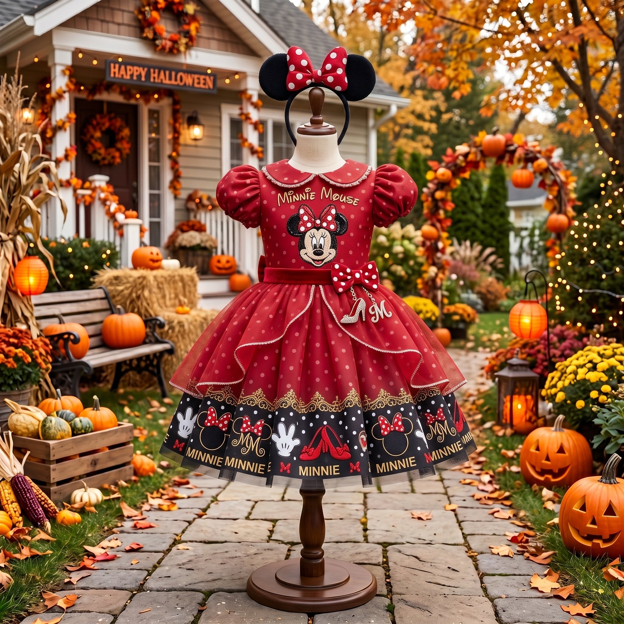Minnie Mouse Red Girls' Deluxe Sparkle Tutu Party Costume Dress Set with Matching Headband Halloween Birthday Pageant
