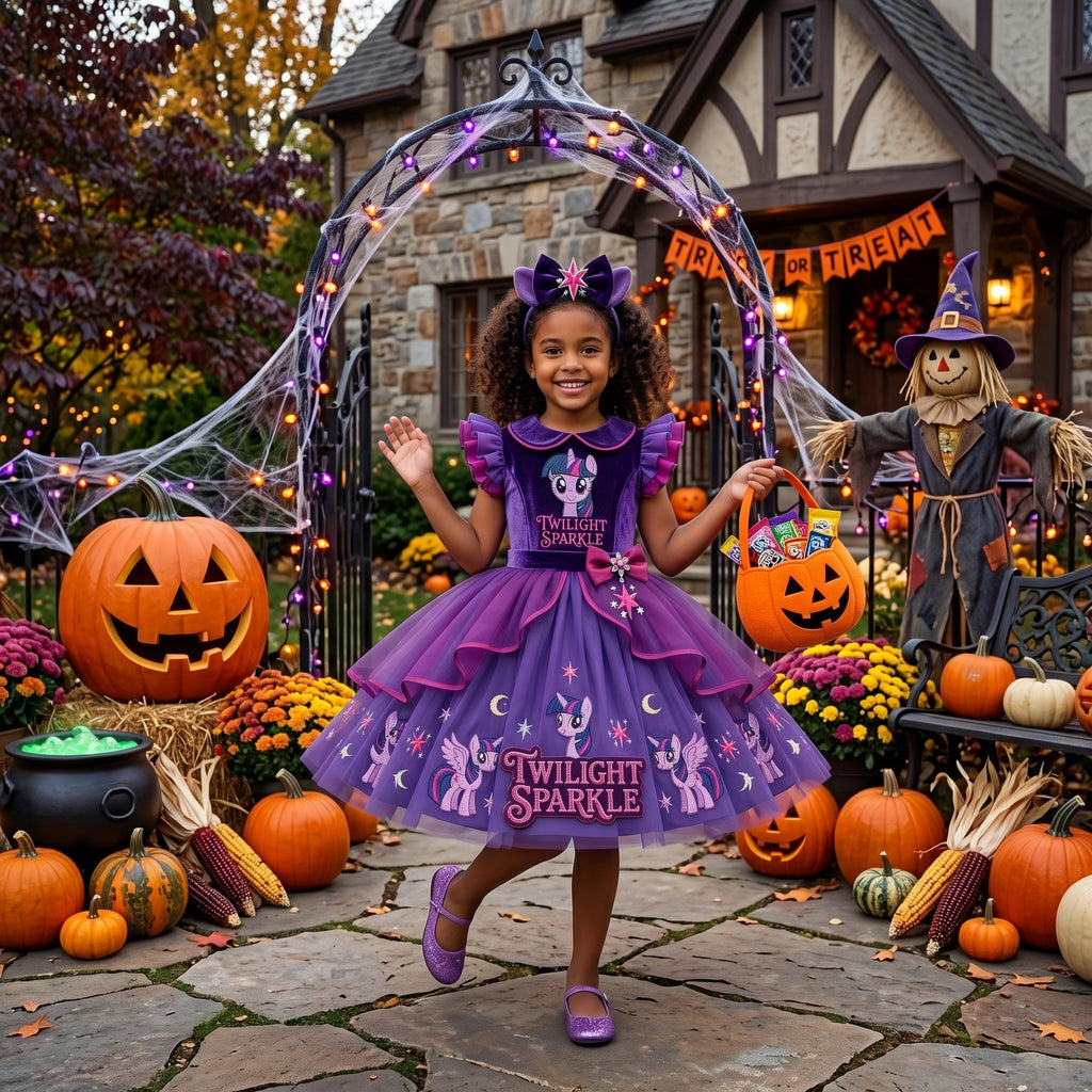 My Little Pony Twilight Sparkle Girls' Deluxe Sparkle Tutu Party Costume Dress Set with Matching Headband Halloween Birthday Pageant